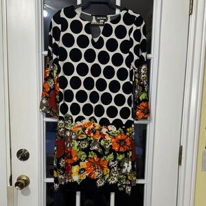 Black and White Polka Dot Dress with Floral Accents